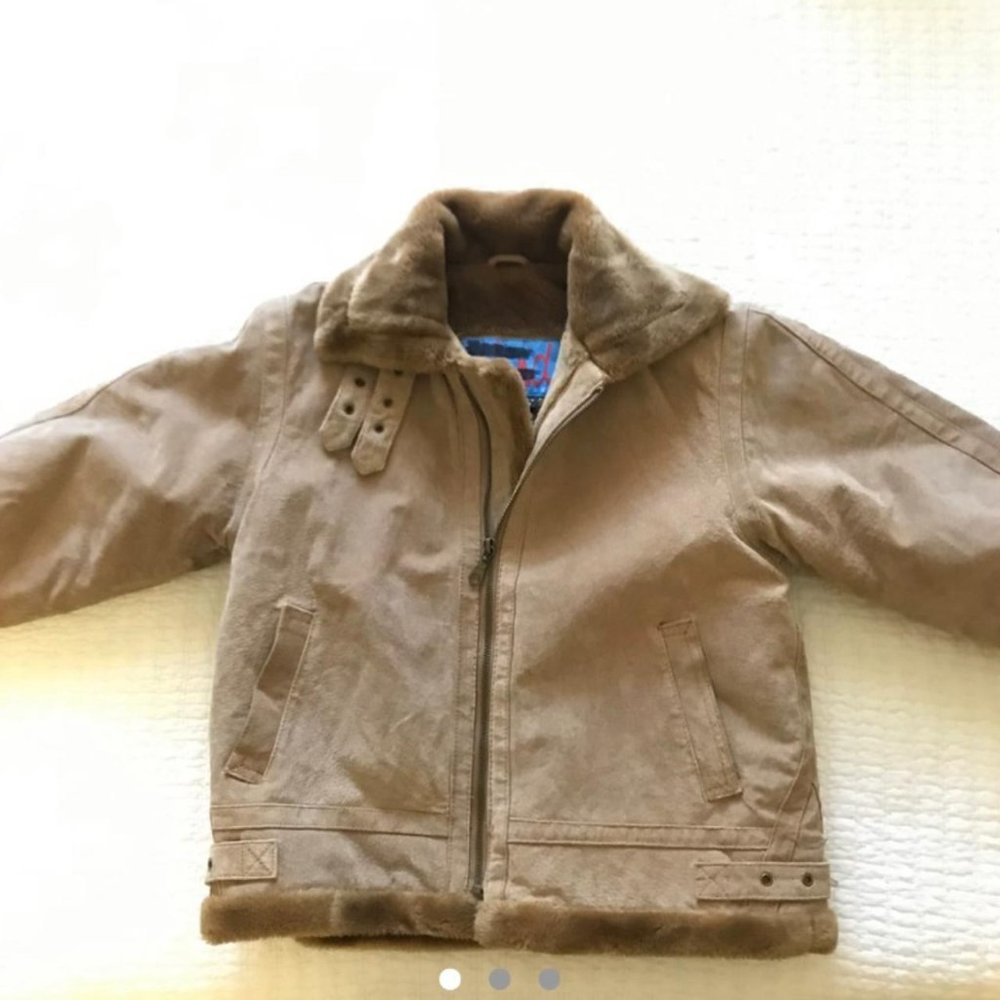 Vintage Faux Fur Lined Moto Jacket with Buckles